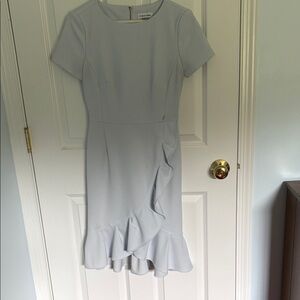 Calvin Klein Light Blue Ruffle-Hem Short Sleeve Midi Dress